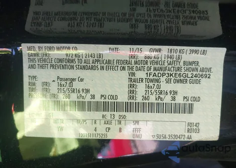 2016 Ford Focus Se from USA, damaged, VIN 1FADP3KE6GL240692